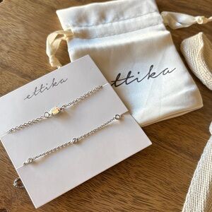 ettika Silver Layered Chain Bracelet Set with White Iridescent Accents